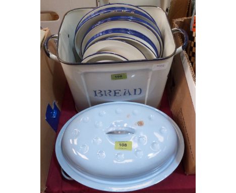 A quantity of enamel kitchenware