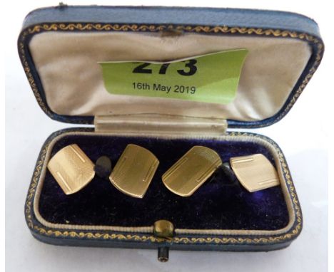 A pair of 9ct engine turned cufflinks. 4.7g. Original box