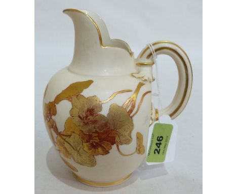 A Royal Worcester 'ivory' jug gilded with trailing foliage. No. 1094 6½' high