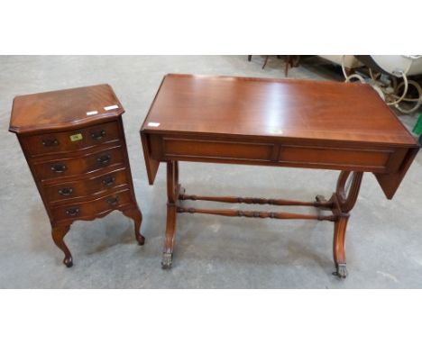 A small serpentine chest of four drawers and a sofa table. Both of recent manufacture