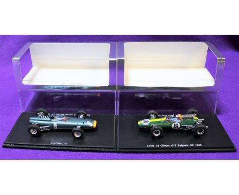 2 Spark 1:43 Racing Cars. BRM P261 Winner Monaco Grand Prix 1964, RN8, in metallic light green, driver Graham Hill. Plus a Lo