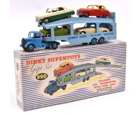 A Scarce Dinky Supertoys Gift Set 990, Pullmore Car Transporter with Four Cars. Comprising Bedford Pullmore transporter, trac