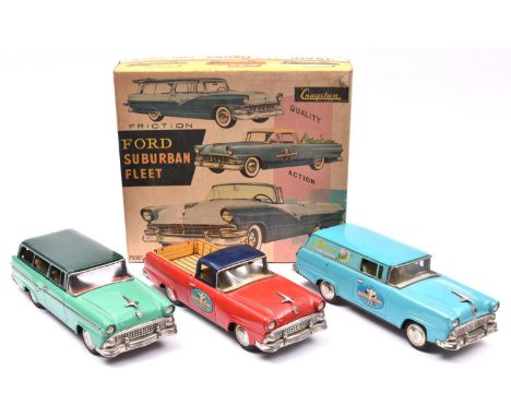 A Rare mid 1950's Bandai/Cragstan Friction Ford Suburban Fleet. This seldom seen set was produced for the North American mark