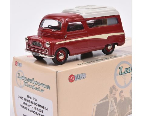 Lansdowne Models LDM.33a 1960 Bedford Dormobile 'Romany-De Luxe'. In 'Light Maroon/White' with pale yellow flash and with a w