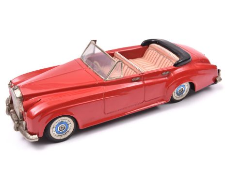 Bandai Tinplate Early 1960's Friction Powered Rolls Royce Silver Cloud 4 Door Open Top Saloon. An example in red with litho d