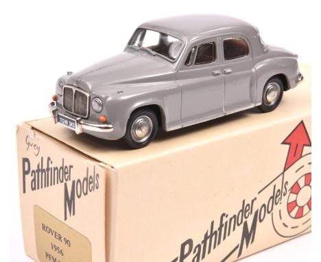 Pathfinder Models PFM2 1956 Rover 90 Saloon. In grey with brown interior, ''TGW 343' number plates, silver wheels with plated