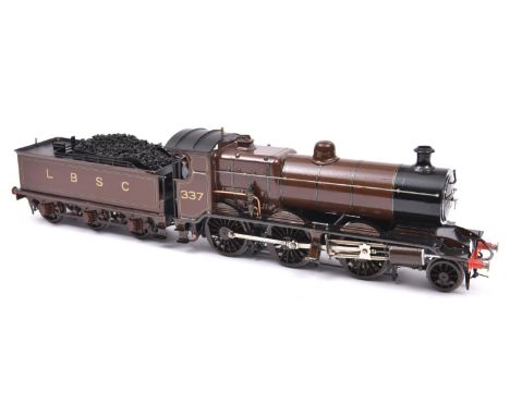 A finescale O gauge kitbuilt model of an LBSCR K Class 2-6-0 tender locomotive, 337, in lined brown livery. A well detailed b