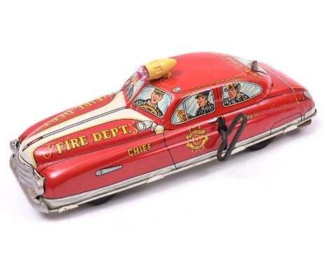 An American 1950's MARX Tinplate Clockwork Fire Chief Car-'with electric signal flasher, siren and powerful spring wind motor