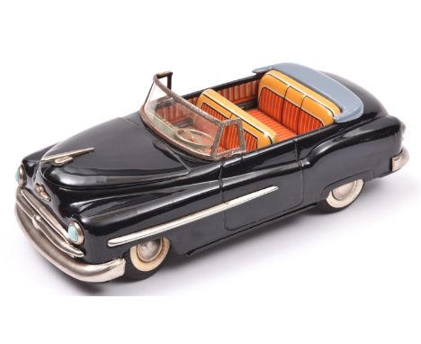 A Japanese Modern Toys (T.M.) Tinplate Friction Powered late 40's early 50's Style Open Top Saloon. Finished in black with fu