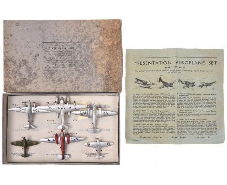 A rare Dinky Toys Aeroplane Set No.64. Comprising 6 aircraft- D.H. Comet Aeroplane (60g) in silver, 'G-R ACE'. Seaplane (63b)