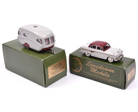 2 Lansdowne Models. An LDM.12x 1958 Austin A105 Westminster and a LDM.17x Willerby Vogue Caravan. Both in light grey and maro