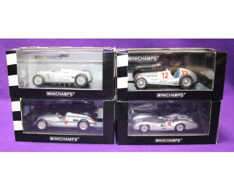 4x Minichamps Racing Cars. 2x Auto Union- Type A German G.P. 1934, RN1, Hans Stuck. Type D, British G.P. 1938 RN4, Tazio Nuvo