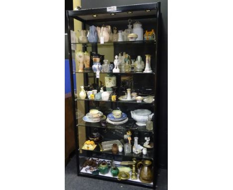A large quantity of Victorian and later pottery, ceramics and glass, to include pewter lidded jugs, Chinese green glazed vase