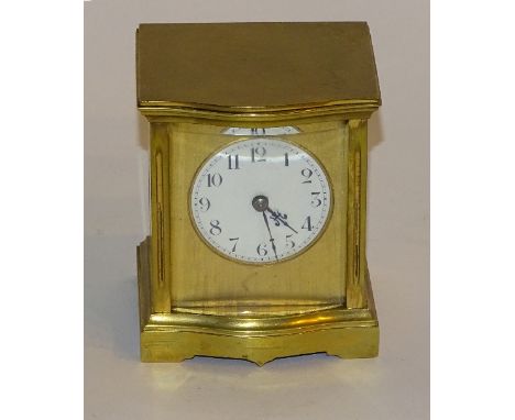 A French brass carriage clock, the white enamel dial with Arabic numerals, gilded background, 9cm high