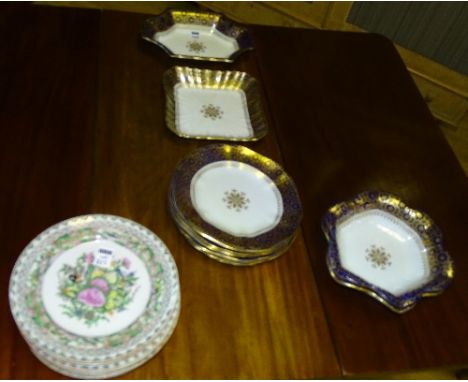 An Ashworth Bros Ironstone fruit set, to include comports, plates and bowls, together with a set of six Chinese famille rose 