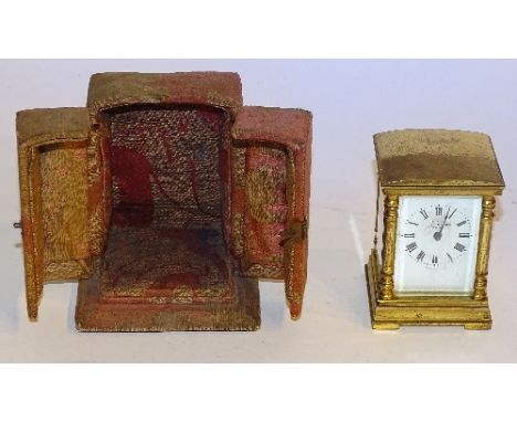 A small gilt metal carriage clock by Gallow of Mayfair circa early 20th century, 8cm high, in original cloth box
