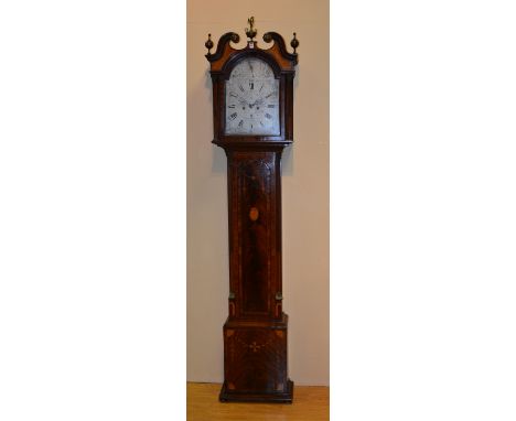 A George III mahogany and satinwood inlaid longcase clock signed John Scott Edinburgh circa 1790, with gilt metal eagle surmo