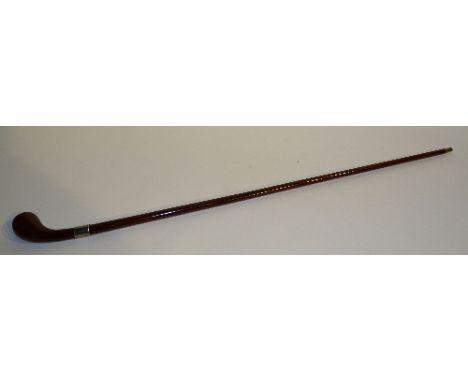 A stained wood Sunday stick with silver collar, stamped Bencox London, 94cm long