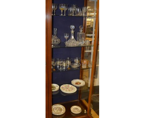A quantity of crystal and glass, to include decanter, together with some bone china plates (a lot)