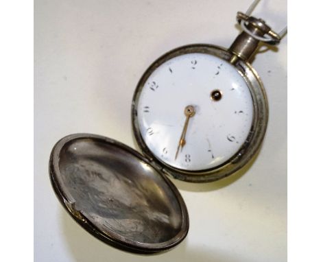 A Regency silver pair cased pocket watch signed G Plummer London, circa early 19th century, the white enamel dial with Arabic