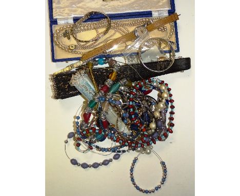 A collection of silver and costume jewellery, to include a silver bangle, silver rings, silver St Christopher pendant and loc