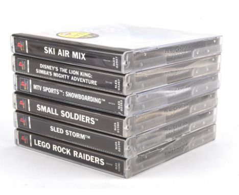 An assortment of 6 PlayStation One (PS1) games (PAL) Includes: Small Soldiers, Sled Storm, Lego Rock Raiders, Ski Air Mix, Di