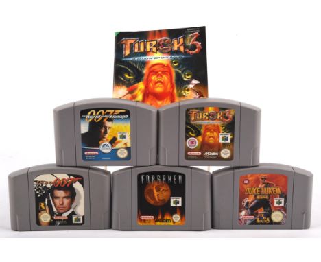 Nintendo 64 (N64) loose cart shooter bundle (PAL) Includes: Turok 3 (w/manual), Duke Nukem 64, Forsaken, GoldenEye and The Wo