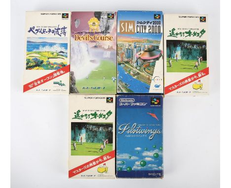 Super Famicom sim game bundle (NTSC-J) Includes: Sim City 2000, Pilotwings, 3D Golf Simulation Vol. 1 (x2), 3D Golf Simulatio