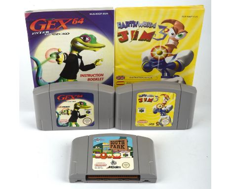 Nintendo 64 (N64) loose cart & manual 3D adventure bundle (PAL) Includes: Gex 64, South Park and Earthworm Jim 3D Condition R