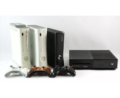 Xbox console bundle with 3 controllers Consoles include: Xbox One console, Xbox 360 console [white] (x2) and Xbox 360 S conso