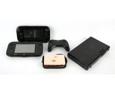 Unboxed Wii U Console 32GB (Black) Gamepads (x2), Pro Controller (x1) and all cables + Coral Pink Nintendo DS console & AC ad