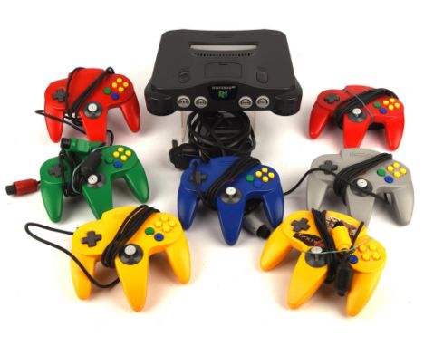Nintendo 64 (N64) console with 7 controllers Console is unboxed and comes with the official Power supply/plug 