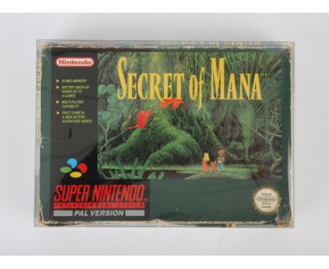 Super Nintendo (SNES) Secret of Mana (PAL) Condition Report:  Game is boxed but without its manual or map. The right hand fla