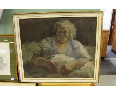Manner of George Devlin (1937-2014) - Oil painting - Portrait of an elderly woman, canvas 63cm x 76cm, bears signature verso,