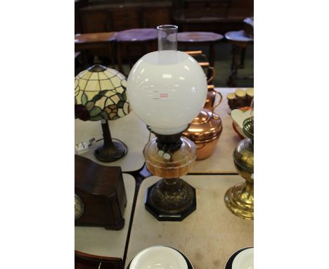 Art Nouveau cut glass duplex double burner oil lamp