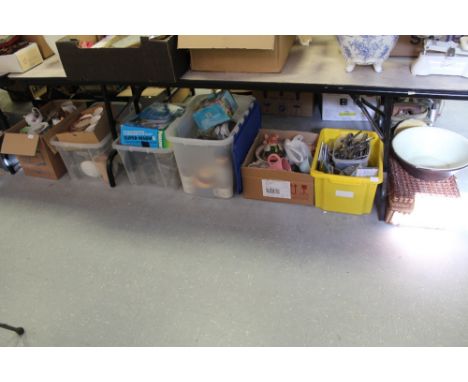 10 boxes miscellaneous china etc including Wade money banks, chess set,