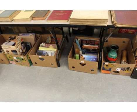 Four boxes of Folio books and others, Victorian foot warmer, etc.