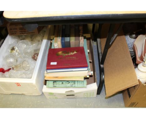 Selection of books including Folio Society, Giles Cartoon Annuals and Whitbread Calender of Birds