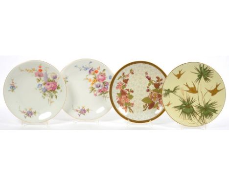 ONE AND A PAIR OF ROYAL WORCESTER PLATES AND AN E. J. D. BODLEY PLATE, PAINTED WITH FLOWERS OR DECORATED IN AESTHETIC STYLE, 