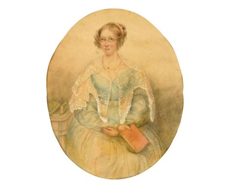 BRITISH SCHOOL, 19TH C, PORTRAITS OF YOUNG WOMEN, WATERCOLOUR, 16 X 16CM AND ANOTHER OVAL WATERCOLOUR PORTRAIT OF A LADY