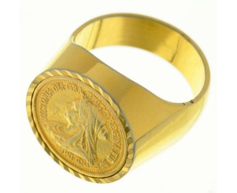 A GOLD SIGNET RING, UNMARKED, 22.5G, SIZE X++LIGHT WEAR CONSISTENT WITH AGE 