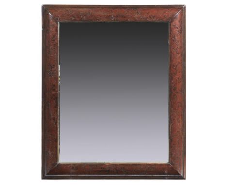 A WALNUT AND INLAID CUSHION FRAMED MIRROR IN WILLIAM AND MARY STYLE, C1900, 90 x 75cm++Good condition.  The old glass plate p
