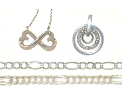 A PALOMA PICCASO SILVER PENDANT FOR TIFFANY AND CO, TWO SILVER BRACELETS AND A GEM SET SILVER PENDANT++LIGHT WEAR CONSISTENT 