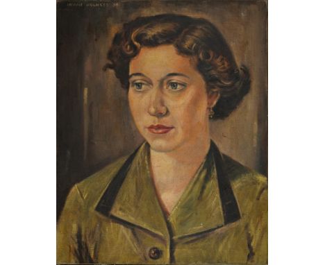 IRVINE HOLNESS, PORTRAIT OF A YOUNG WOMAN, HEAD AND SHOULDERS, SIGNED AND DATED 54, OIL ON CANVAS, 50 X 40CM, UNFRAMED 