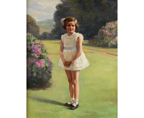 * LEVINE (EARLY-MID 20TH CENTURY) Portrait of a young girl in a garden, oil on canvas, signed and dated '1937' upper right, 9