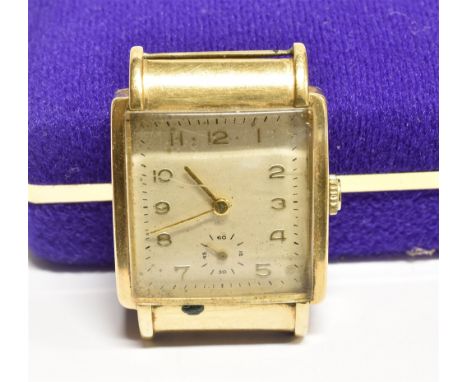 A GENTS 1950's VINTAGE 9CT GOLD PRESENTATION WATCH  Square white dial, subsidiary seconds dial, winding seventeen jewel movem