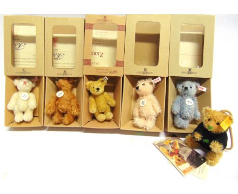 SIX STEIFF COLLECTOR'S MINIATURE TEDDY BEARS  all but one boxed.