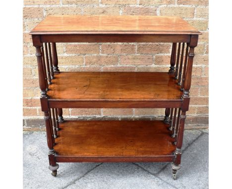 A VICTORIAN MAHOGANY TWO TIER BUFFET  on turned supports with brass casters, 76cm wide 40cm deep 86cm high