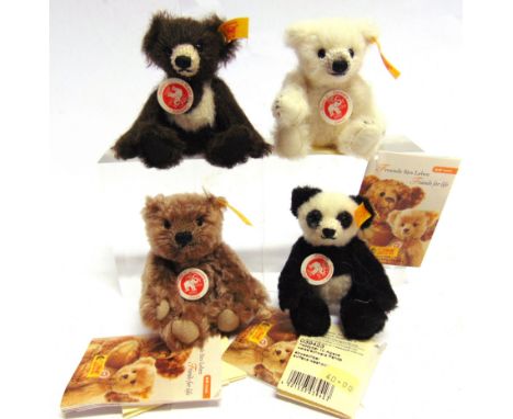 FOUR STEIFF COLLECTOR'S MINIATURE SOFT TOYS  comprising a grizzly bear, moon bear, polar bear and panda, each unboxed.