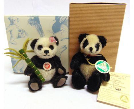 TWO COLLECTOR'S MINIATURE PANDAS  one by Steiff and one by Hermann, each a limited edition (487/3000 &amp; 483/500), each box